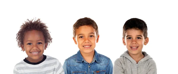 Happy Children Tittar Kameran Isolerad Vit Bakrund — Stockfoto