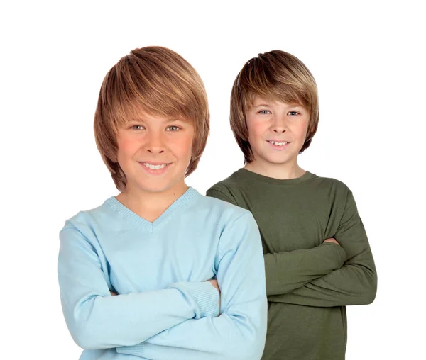 Rozkošná Dvojčata Izolovaná Bílém Pozadí — Stock fotografie