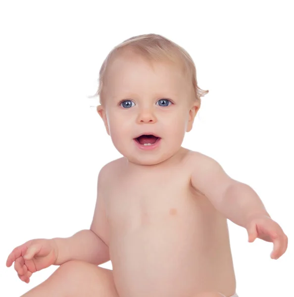 Adorable blond baby with two years in diaper — Stock Photo, Image