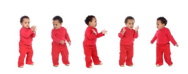 Vijf gelukkige baby's dansen en claping — Stockfoto