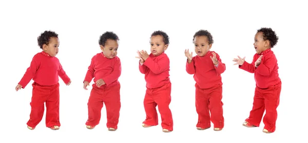 Vijf gelukkige baby's dansen en claping — Stockfoto