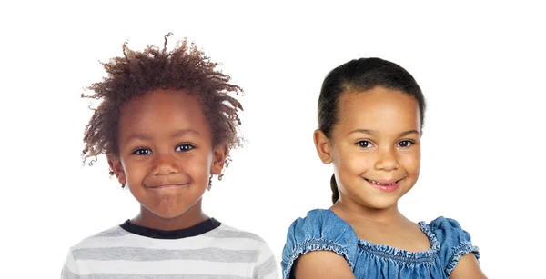 Dos Adorables Niños Africanos Latinos Aislados Sobre Fondo Blanco — Foto de Stock