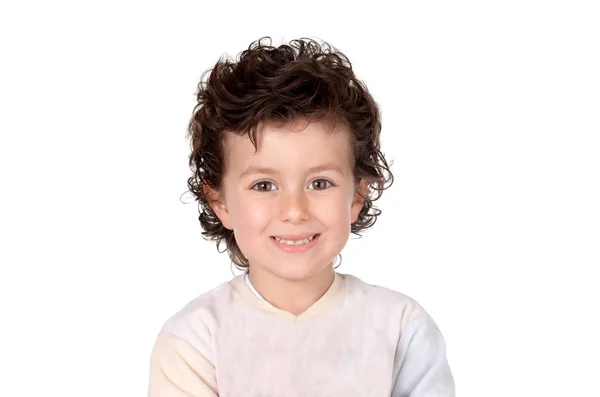 Criança pequena engraçada com cabelo escuro e olhos castanhos — Fotografia de Stock