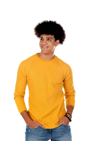 Menino adolescente com camiseta amarela — Fotografia de Stock