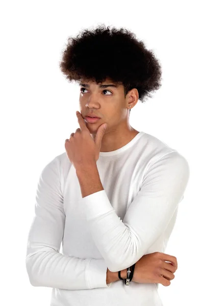 Pensivo adolescente rapaz wiht afro penteado — Fotografia de Stock