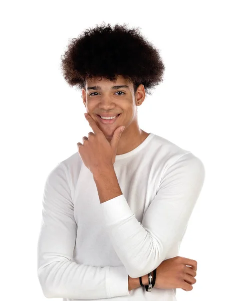 Pensive chłopiec nastolatek z Afro fryzura — Zdjęcie stockowe