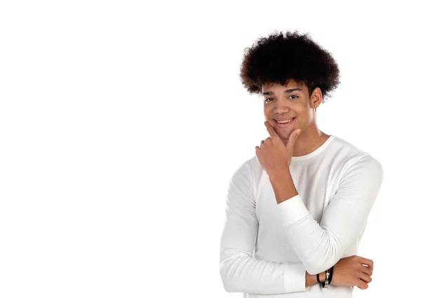 Pensive tonåring pojke med afro frisyr — Stockfoto