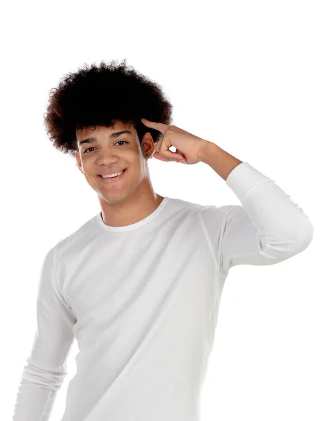 Pensivo adolescente rapaz wiht afro penteado — Fotografia de Stock