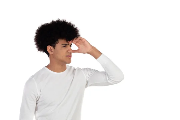 Pensive teenager boy wiht afro hairstyle — Stock Photo, Image