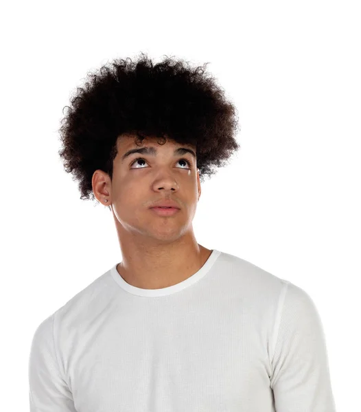 Afro saç modeli ile Pensive genç çocuk — Stok fotoğraf