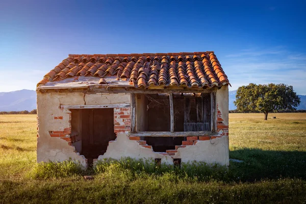 Маленький Старий Будинок Дахом Зруйнувався Розбите Вікно — стокове фото