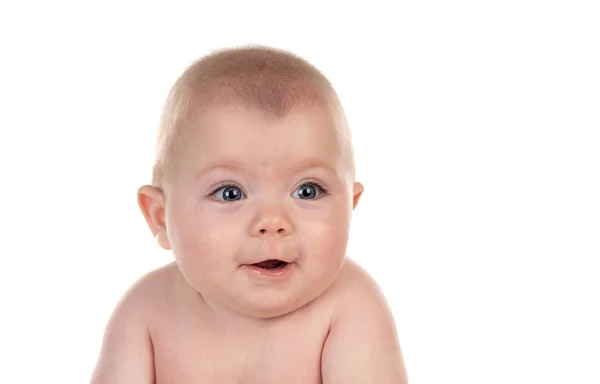 Retrato Menino Adorável Cinco Meses Idade Isolado Fundo Branco — Fotografia de Stock