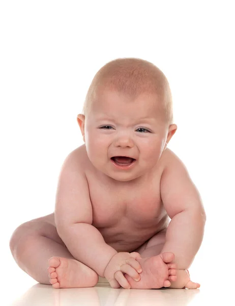 Portrait Bébé Garçon Adorable Cinq Mois Isolé Sur Fond Blanc — Photo