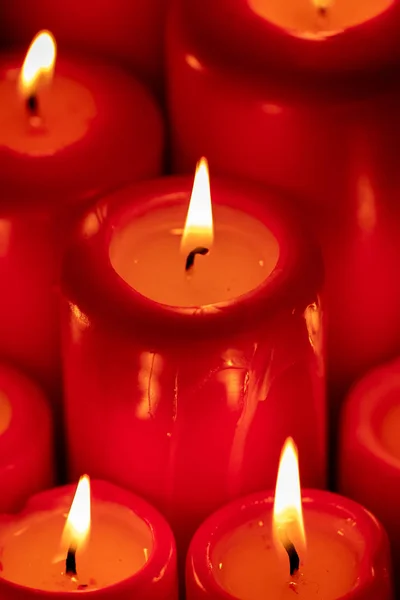 Kerst Kaarsen Het Rood Decoratie Voor Vakantie — Stockfoto