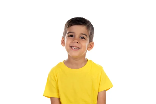 Felice bambino scuro con t-shirt gialla — Foto Stock