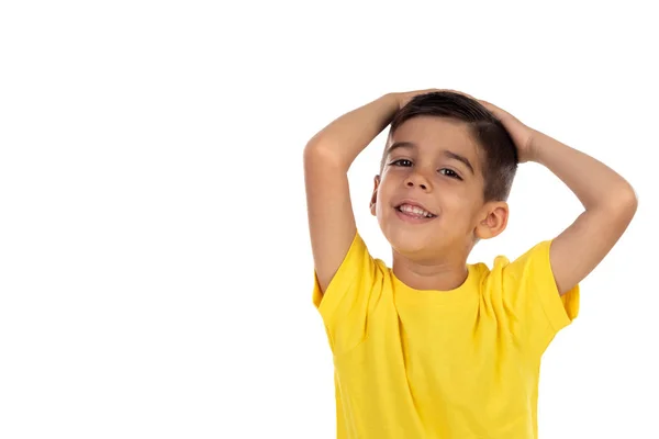 Niño sorprendido con camiseta amarilla —  Fotos de Stock