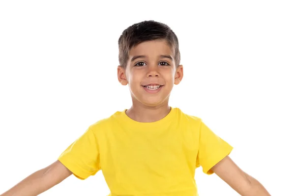 Boldog sötét gyermek sárga póló — Stock Fotó