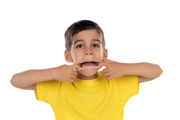 Funny child making fun with his mouth — Stock Photo, Image