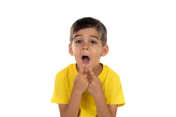 Funny child making fun with his mouth — Stock Photo, Image