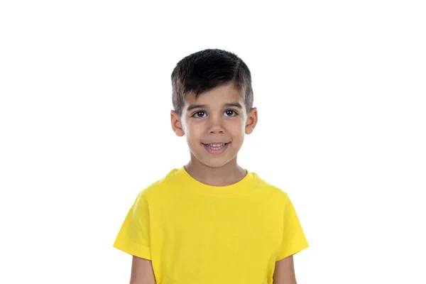 Feliz niño oscuro con camiseta amarilla —  Fotos de Stock