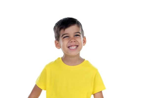 Feliz niño oscuro con camiseta amarilla — Foto de Stock