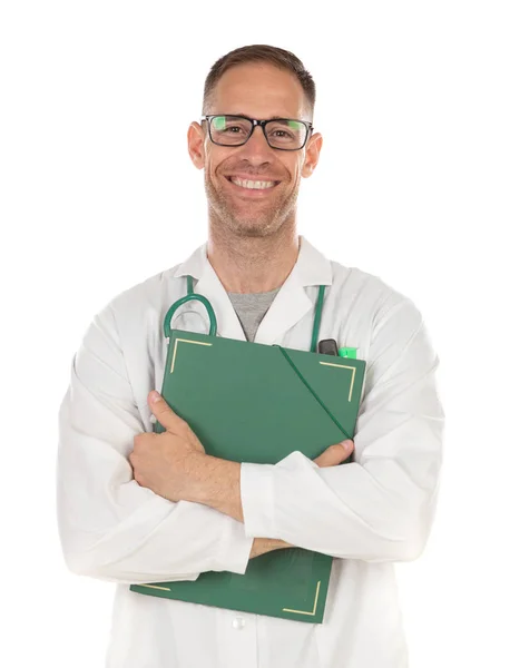 Красивый доктор в очках с документами — стоковое фото
