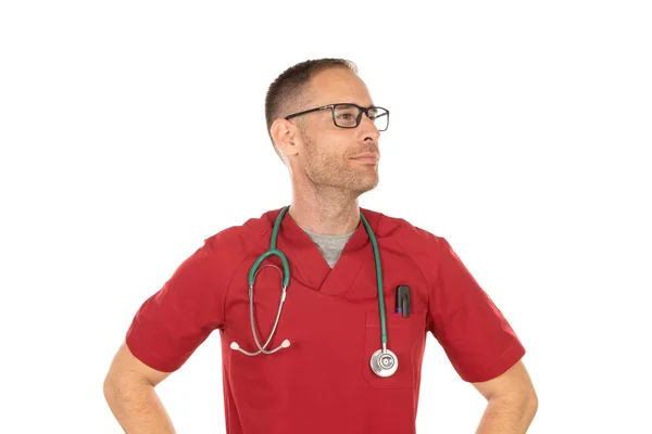 Médico guapo pensativo con gafas — Foto de Stock