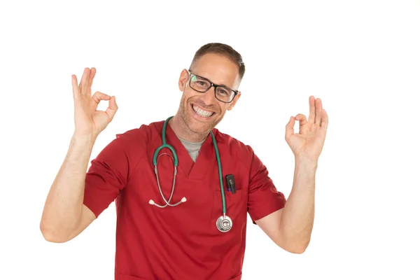 Handsome doctor saying Ok — Stock Photo, Image