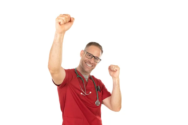 Winnaar arts met rood uniform — Stockfoto