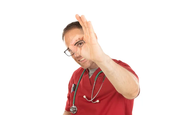 Handsome doctor saying Ok — Stock Photo, Image