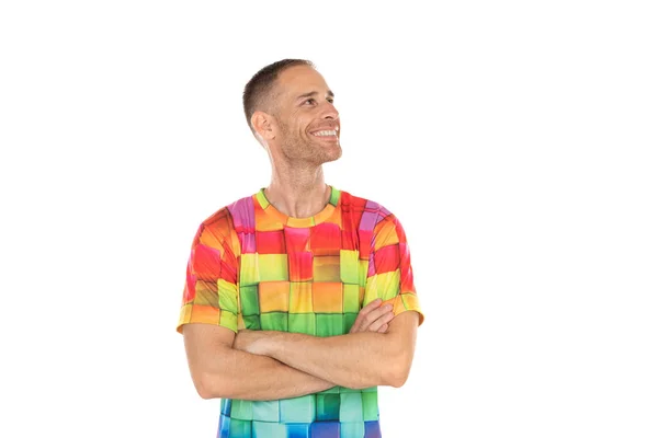 色のTシャツを持つハンサムな男 — ストック写真