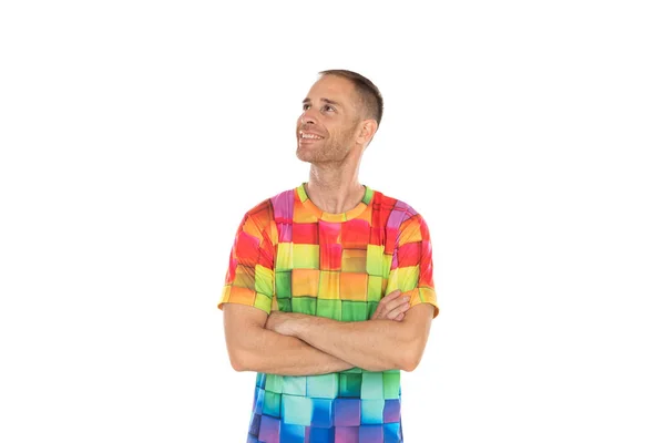 Cara pensativo com tshirt colorida — Fotografia de Stock