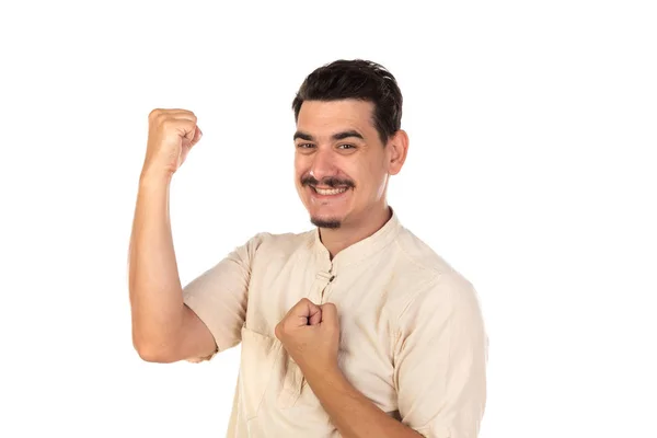 Handsome with moustache showing his fist — Stock Photo, Image