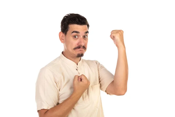 Handsome with moustache showing his fist — Stock Photo, Image