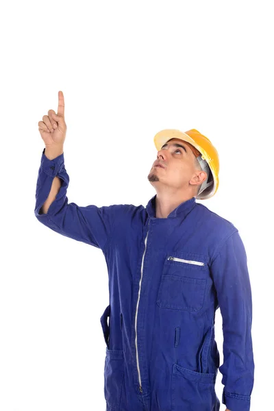 Trabalhador da construção com capacete amarelo — Fotografia de Stock