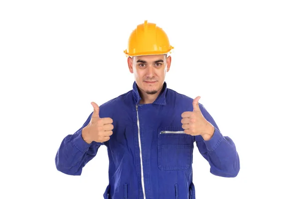 Travailleur de la construction avec casque jaune — Photo