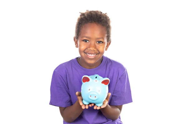 Funny african Child with a piggybank — Stock Photo, Image