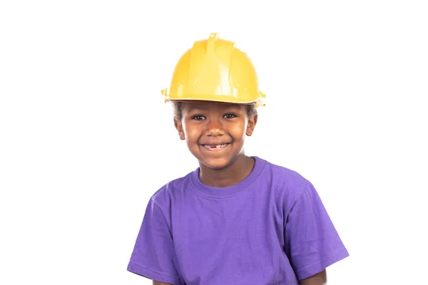 Cute kid with yellow helmet — Stock Photo, Image