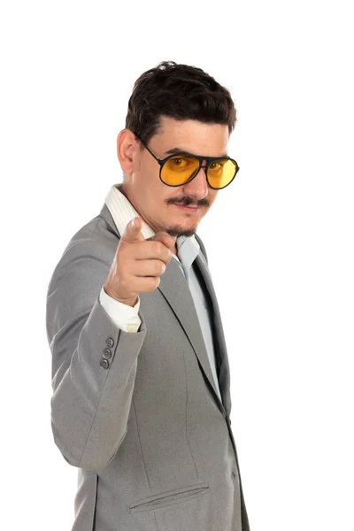 Special businessman with vintage glasses and grey suit — Stock Photo, Image