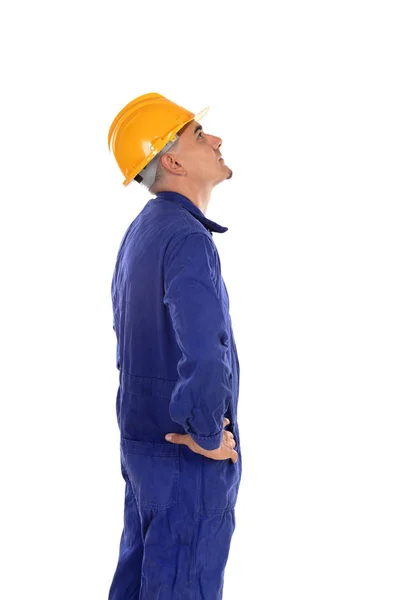 Construction Worker Yellow Helmet Isolated White Background — Stock Photo, Image