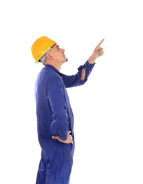 Construction Worker Yellow Helmet Isolated White Background — Stock Photo, Image