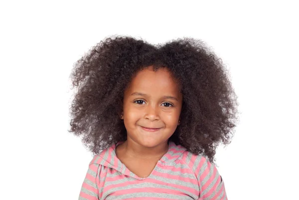 Bedårande Smal Flicka Med Afro Frisyr Isolerad Vit Bakgrund — Stockfoto