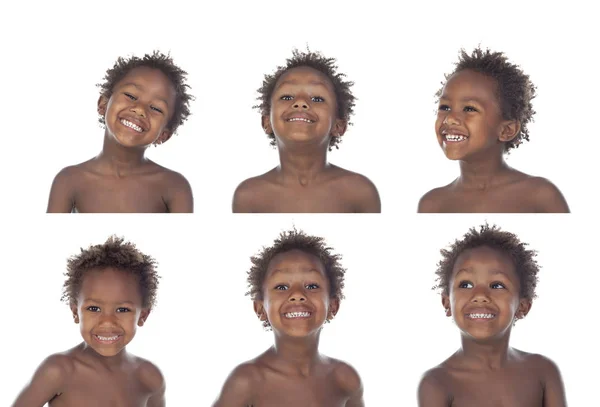 Многие фотографии африканского ребенка, делающего глупые лица — стоковое фото