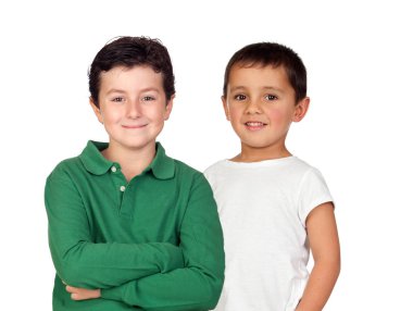 Beyaz arka planda izole edilmiş iki çocuk