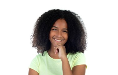 Güzel bir afro saçlı pensive afrikalı kız