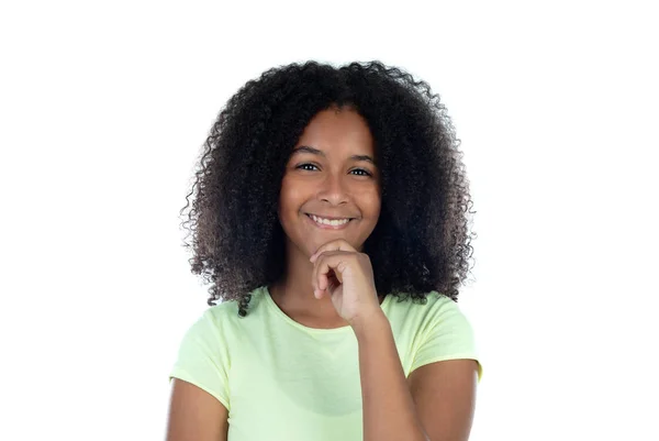 Pensive afrikai lány egy gyönyörű afro haja — Stock Fotó