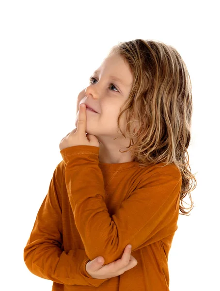 Beau Petit Enfant Levant Les Yeux Isolé Sur Fond Blanc — Photo