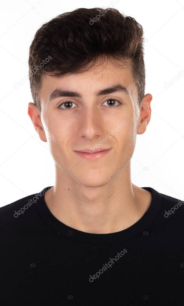Pensive teenager boy wiht black t-shirt 