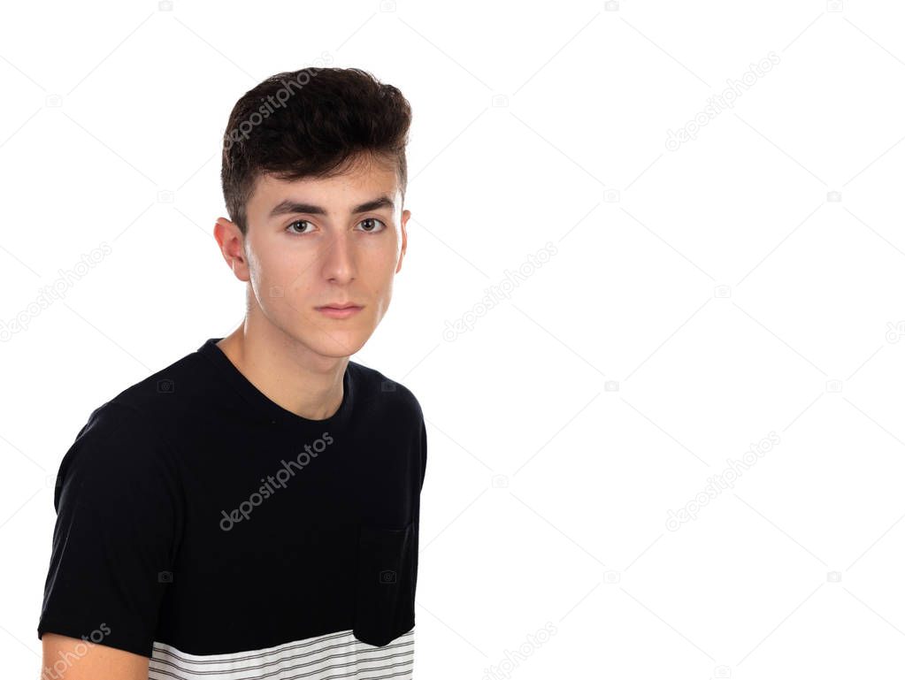 Pensive teenager boy wiht black t-shirt 