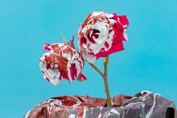 Rosas vermelhas manchadas com tinta — Fotografia de Stock